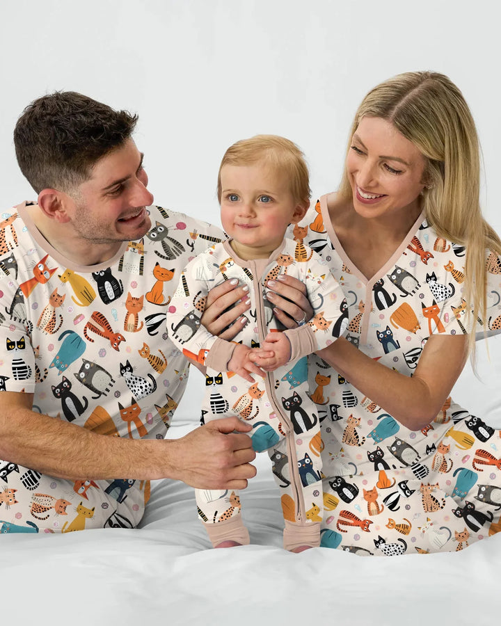 Goofy Schabernack Katzenfamilie Passender Pyjama aus Bambus für Damen