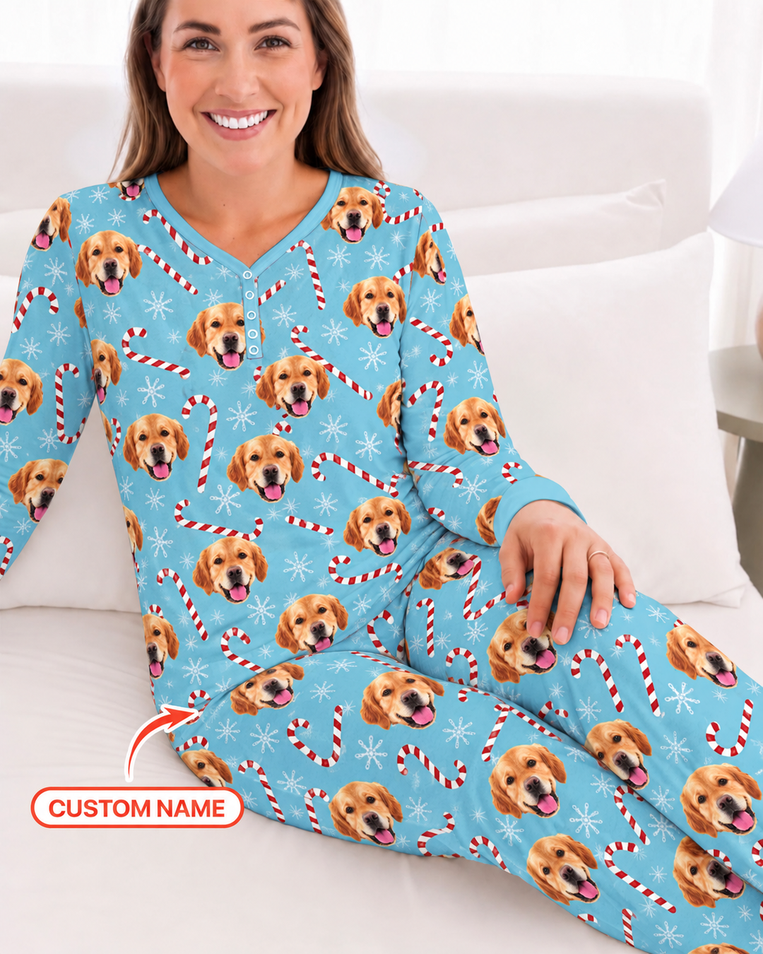 Custom Photo With Christmas Pattern Pajamas Bamboo Women Pajama Set