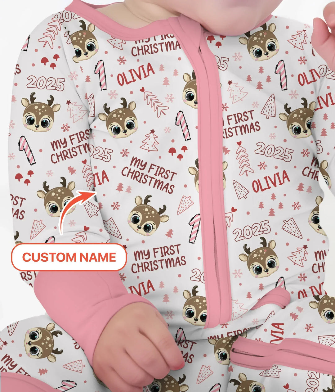 Custom Name Cute Reindeer My First Christmas Bamboo Convertible Zippy