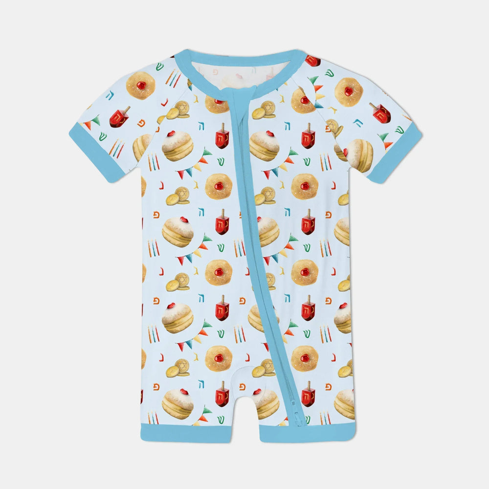 Hanukkah Donuts Shorty Zippy , Hanukkah Donuts Shorty Zippy - 0-3M / Blue