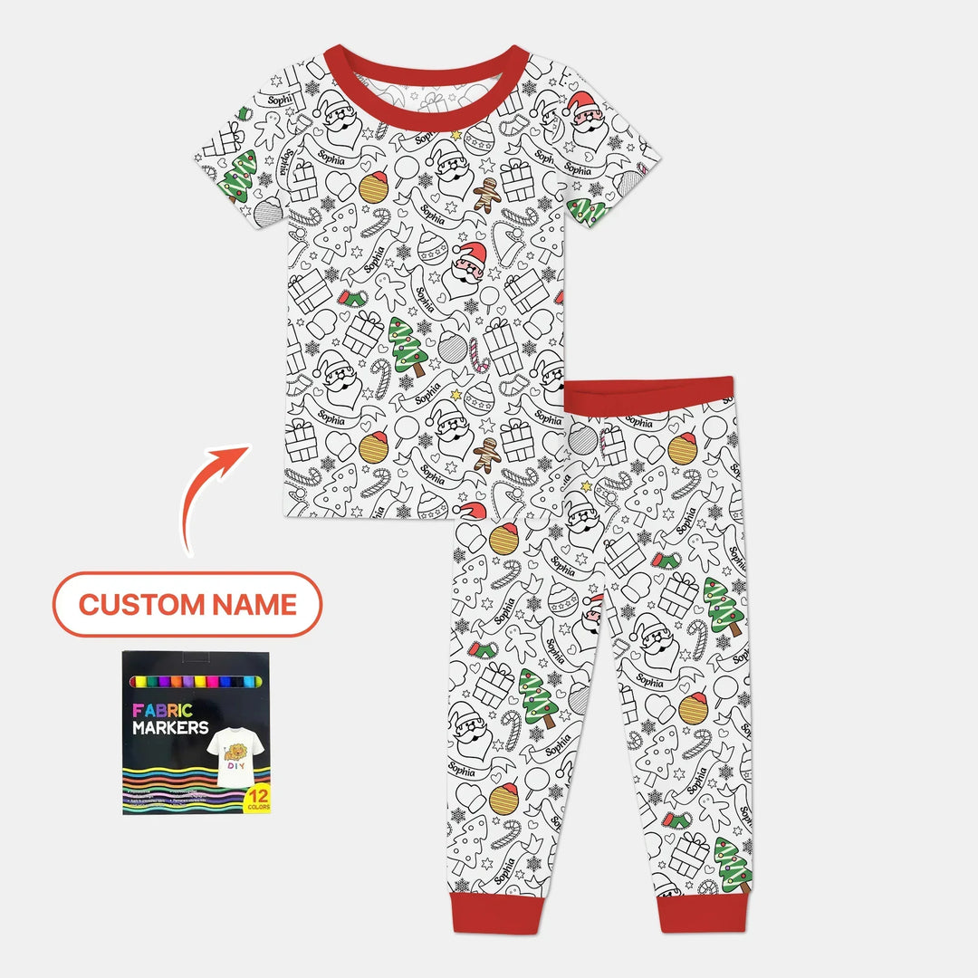 Joyful Doodle Christmas Colorable Bamboo Two Piece Short Sleeve Pajama Set
