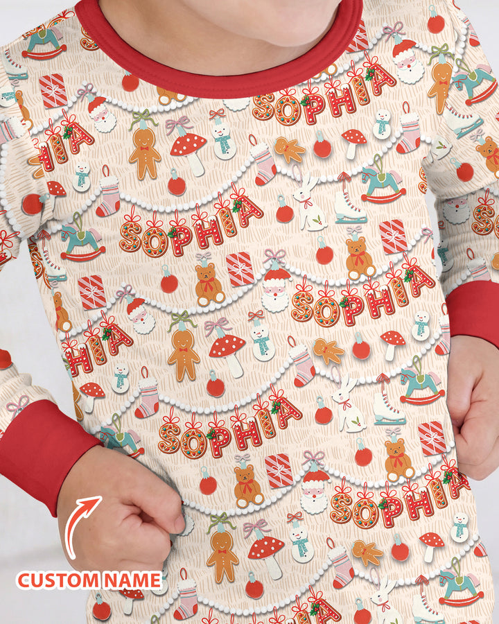 Merry Gingerbread Custom Name Bamboo Two Piece Long Sleeve Pajama Set