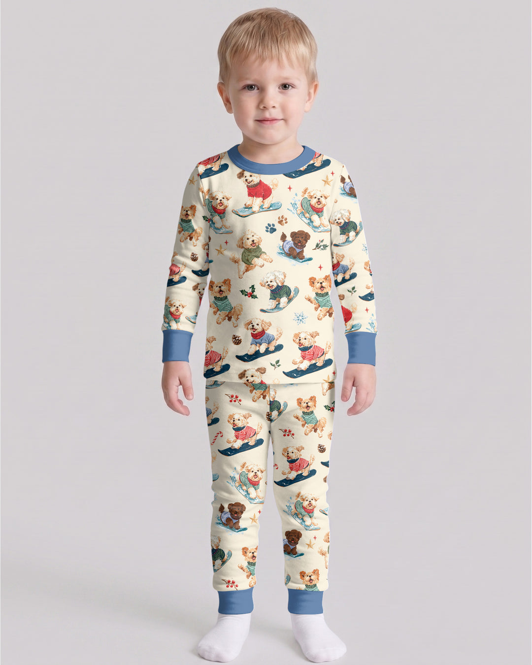 Snowboarding Dogs Bamboo Two Piece Long Sleeve Pajama Set