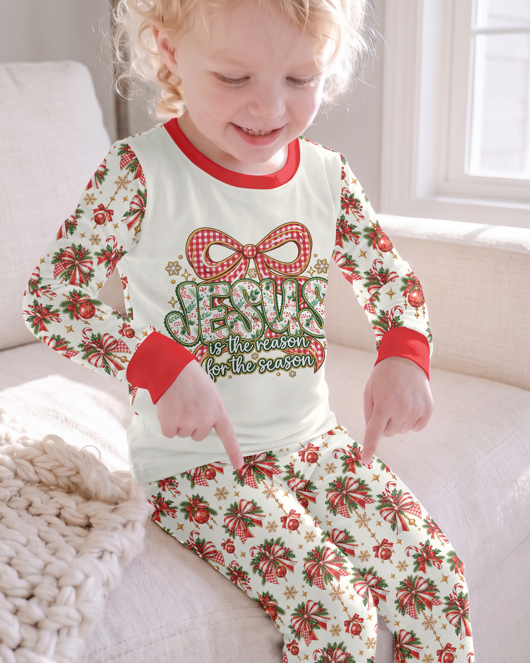 Coquette Floral Jesus Is The Reason Mommy And Me Matching Bamboo Two Piece Long Sleeve Pajama Set