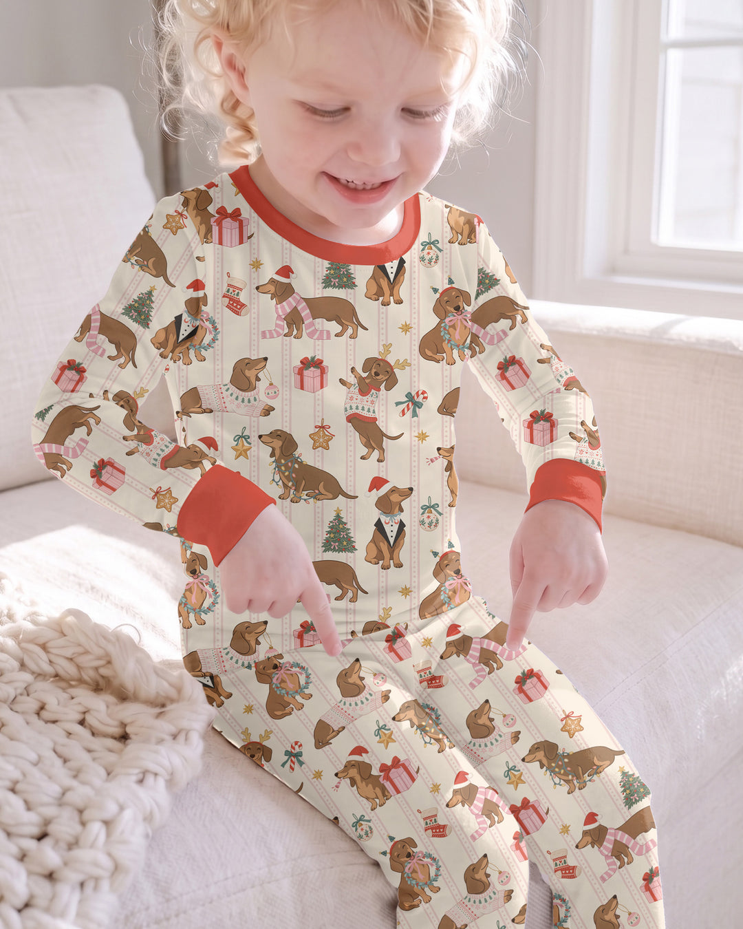 Christmas Dachshund Cute Vintage Bamboo Two Piece Long Sleeve Pajama Set