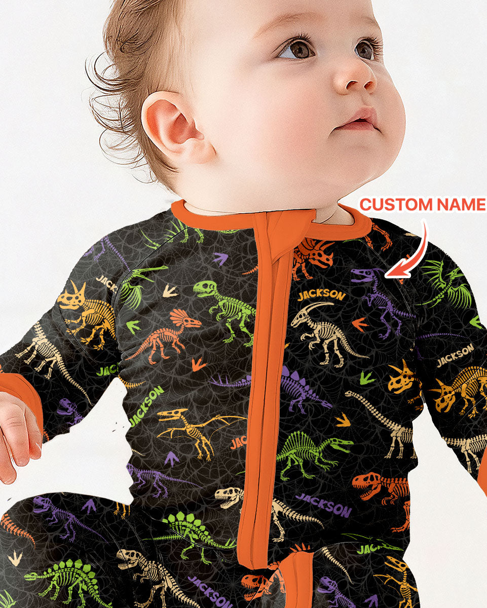 Dinosaur Skeleton Halloween Custom Name - Personalized Bamboo Convertible Zippy