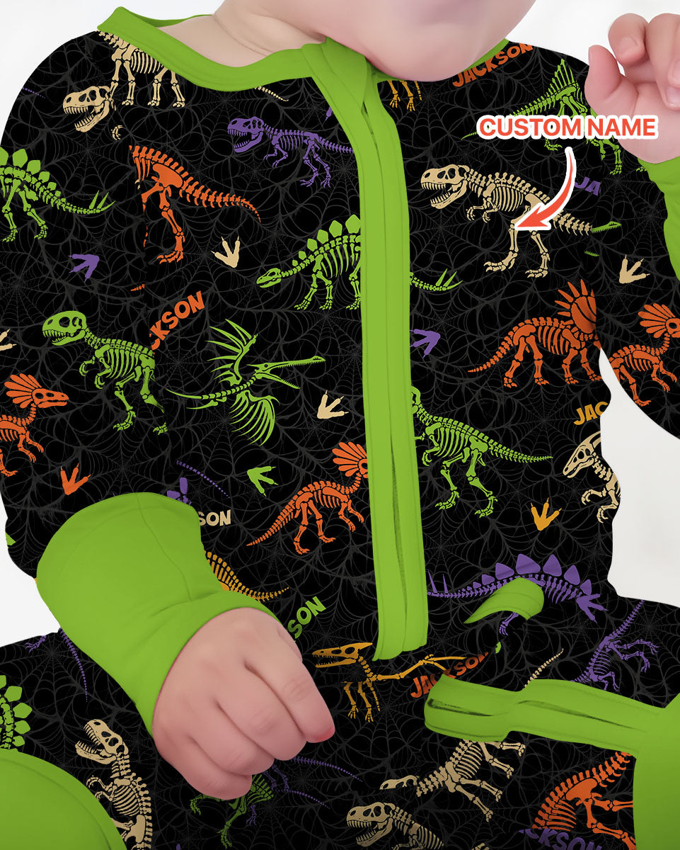 Dinosaur Skeleton Halloween Custom Name - Personalized Bamboo Convertible Zippy