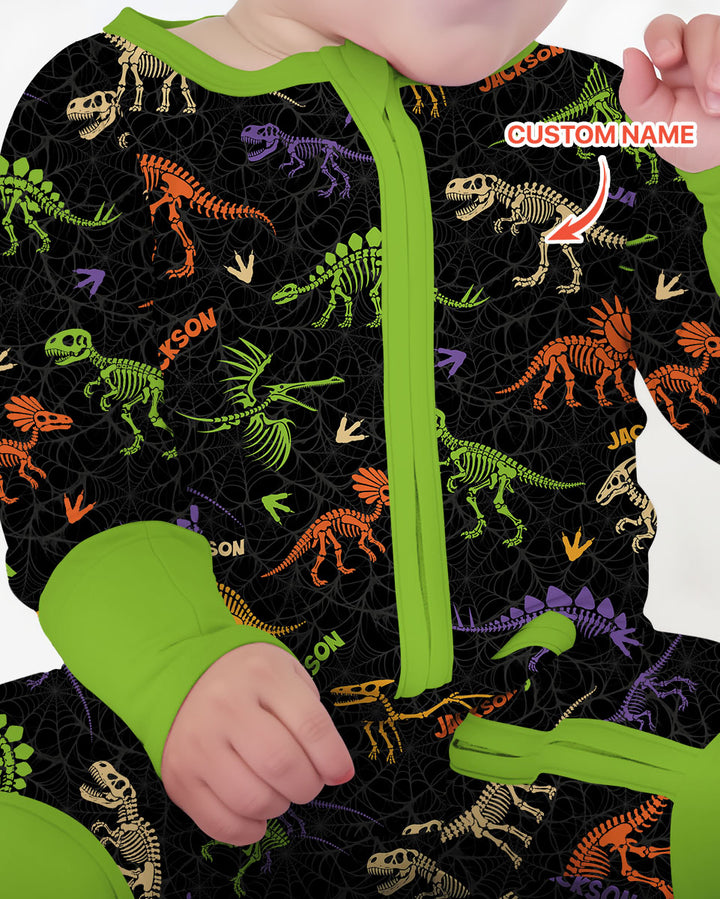 Dinosaur Skeleton Halloween Custom Name - Personalized Bamboo Convertible Zippy