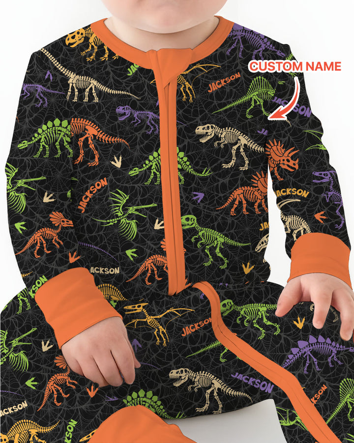 Dinosaur Skeleton Halloween Custom Name - Personalized Bamboo Convertible Zippy