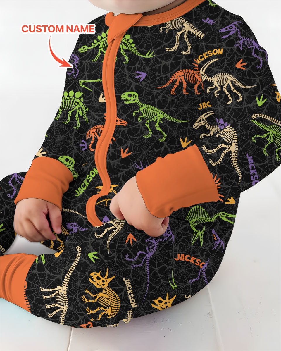 Dinosaur Skeleton Halloween Custom Name - Personalized Bamboo Convertible Zippy