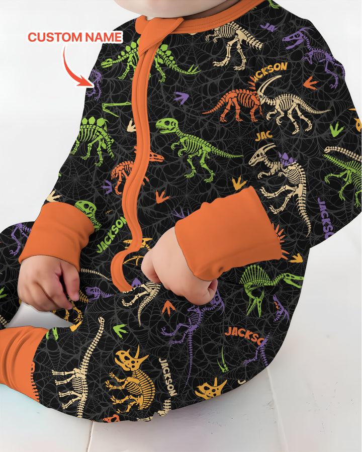 Dinosaur Skeleton Halloween Custom Name - Personalized Bamboo Convertible Zippy