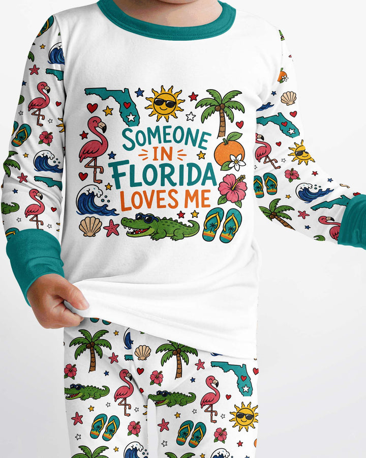 Someone in Florida Loves Me Bamboo Two Piece Long Sleeve Pajama Set - Art