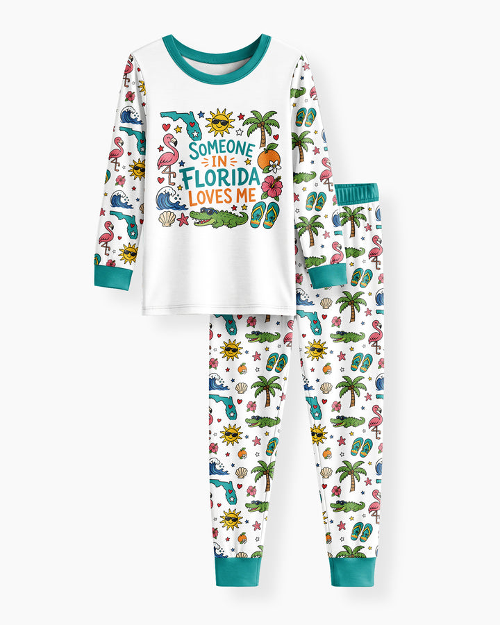 Someone in Florida Loves Me Bamboo Two Piece Long Sleeve Pajama Set - Art