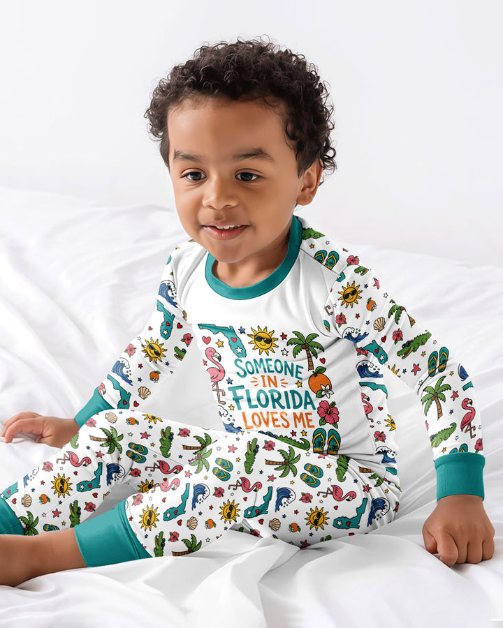 Someone in Florida Loves Me Bamboo Two Piece Long Sleeve Pajama Set - Art