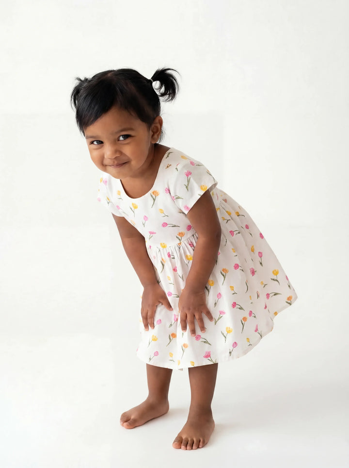 Soft Tulip Floral Spring Garden Bamboo Twirl Dress