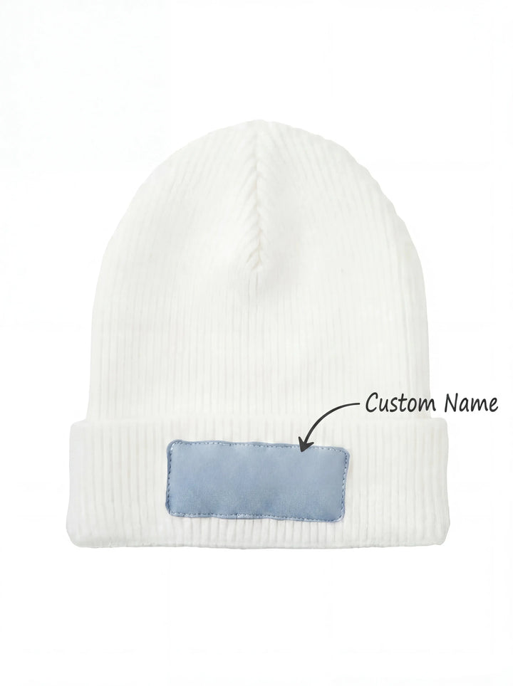 Custom Name Solid Color Leather Patch Beanie