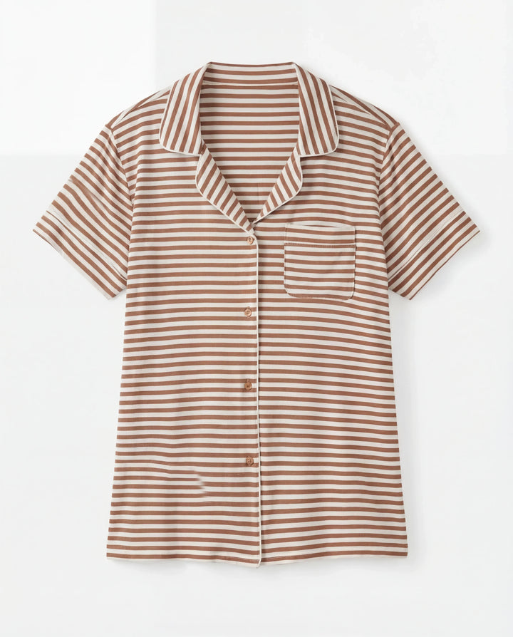 Chestnut Brown Stripe Bamboo Women Short Pajama Set