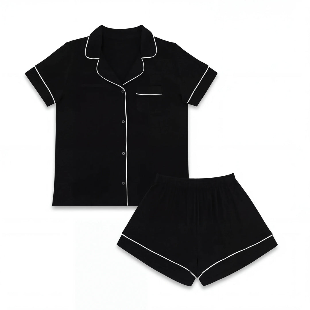 Schwarzes Lavendel-Bambus Damen Kurzes Schlafanzug-Set