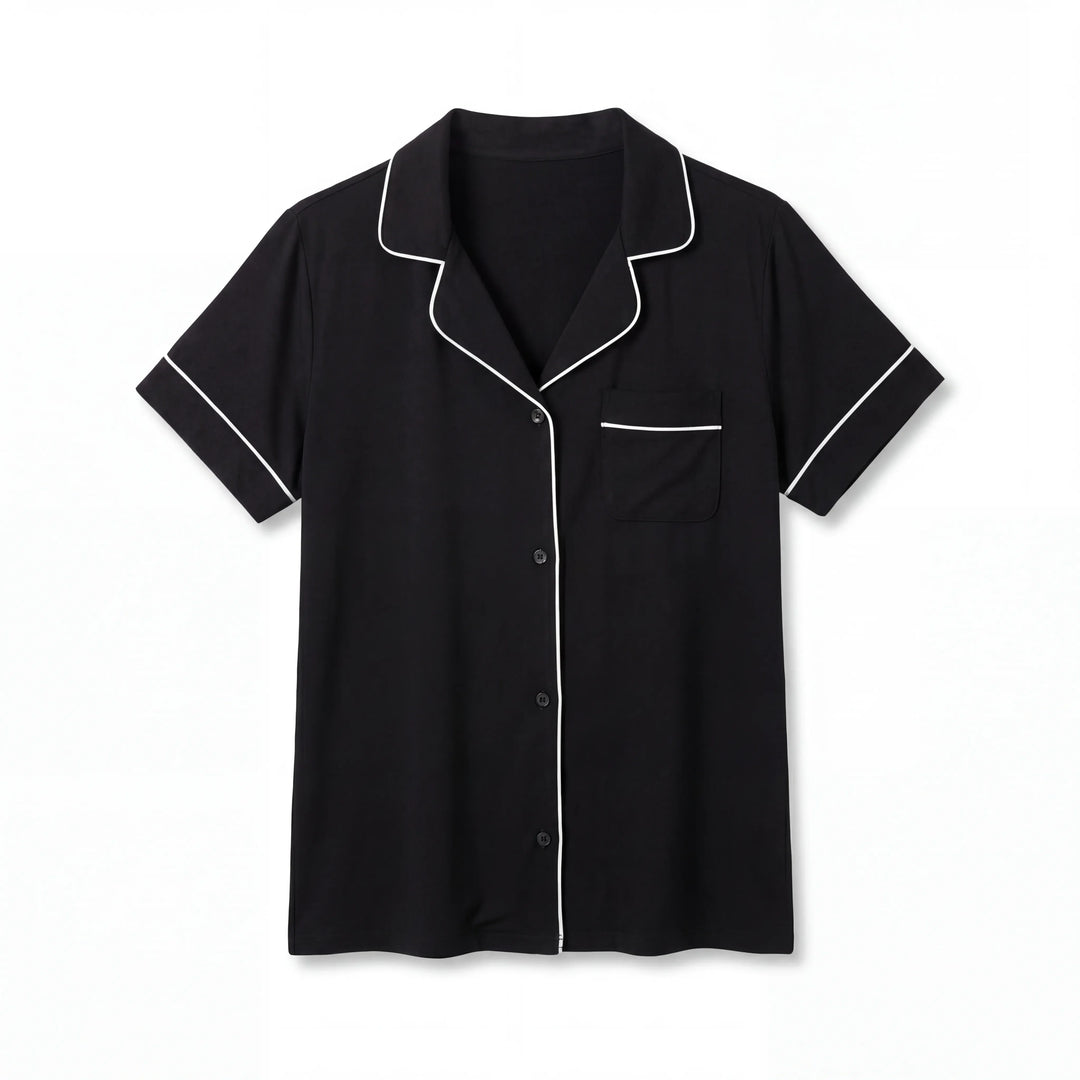 Schwarzes Lavendel-Bambus Damen Kurzes Schlafanzug-Set