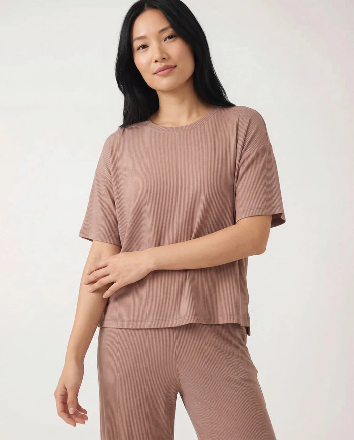 Hazy Brown Bamboo Women Ribbed T-Shirt