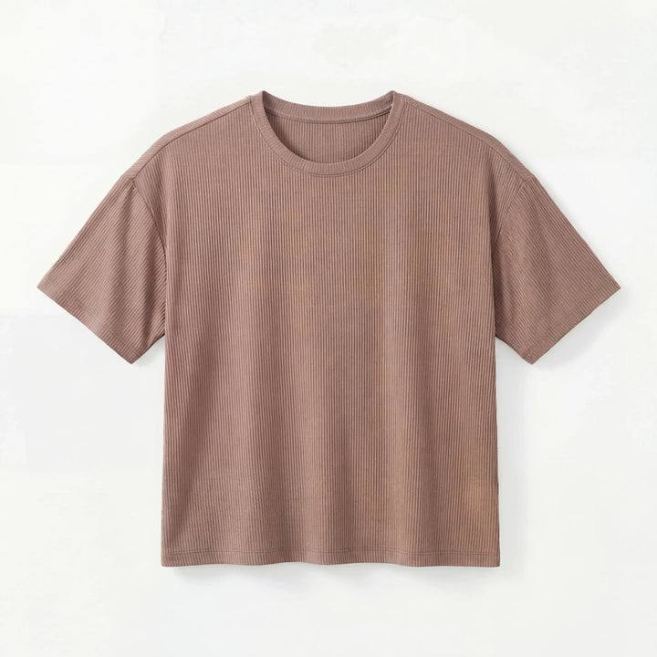 Hazy Brown Bamboo Women Ribbed T-Shirt