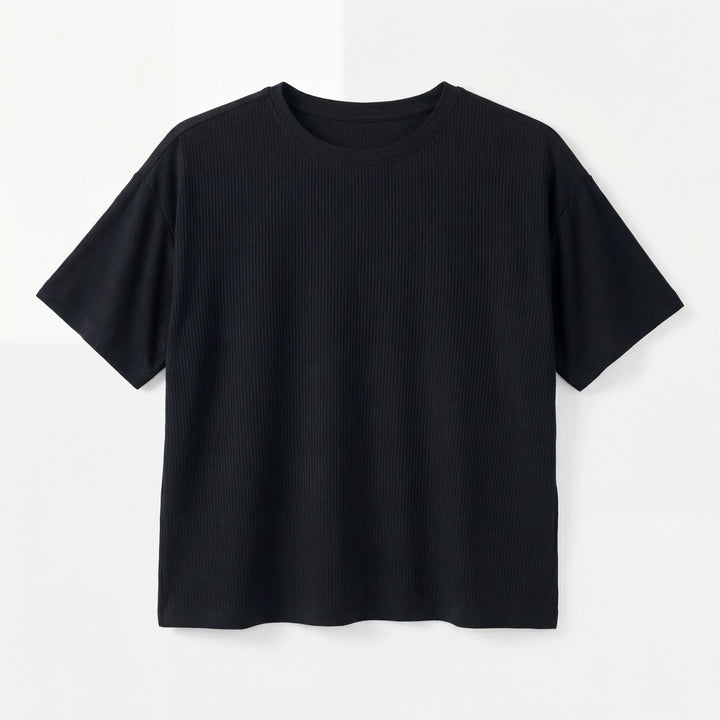 Black Bamboo Women Ribbed T-Shirt