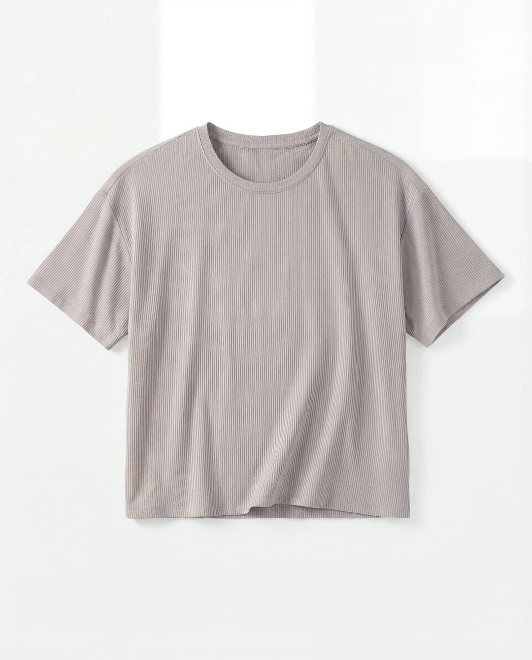Taubengraues geripptes Bambus-T-Shirt für Damen