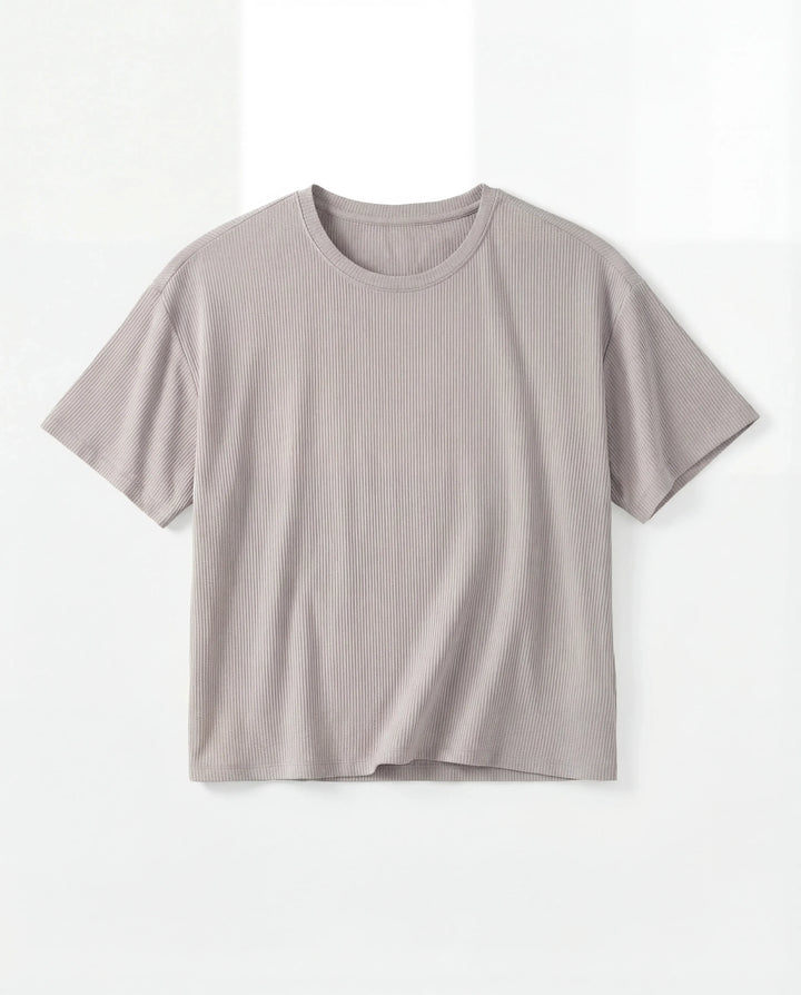 Taubengraues geripptes Bambus-T-Shirt für Damen
