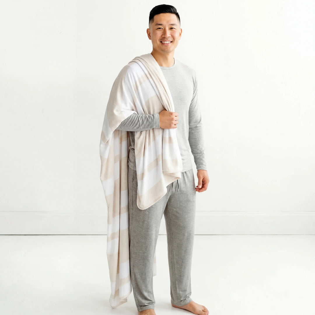 Heather Oatmeal Stripe Bamboo Oversized Cloud Blanket