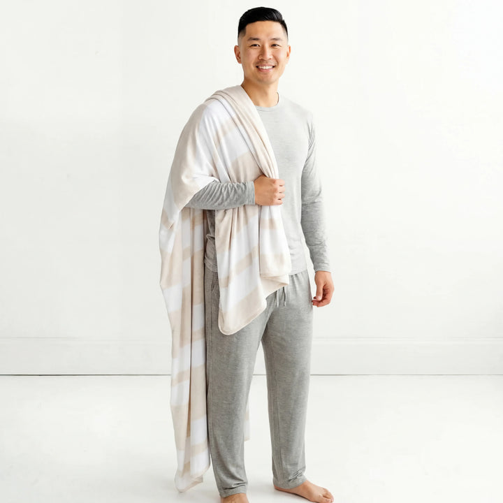 Heather Oatmeal Stripe Bamboo Oversized Cloud Blanket