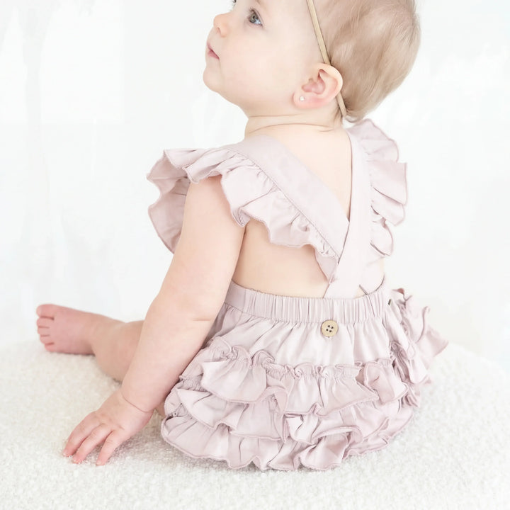 Solid Color Bamboo Sleeveless Ruffle Bubble Romper