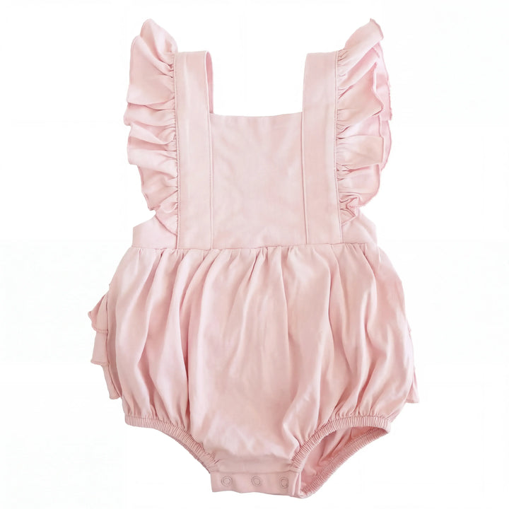 Solid Color Bamboo Sleeveless Ruffle Bubble Romper