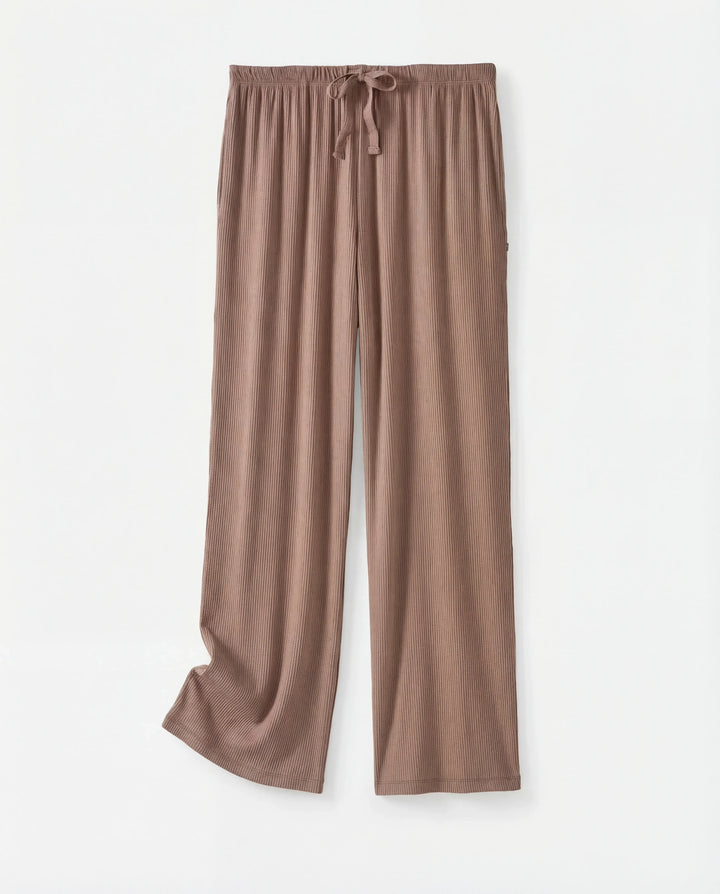Hazy Brown Bamboo Ribbed Wide Leg Pant