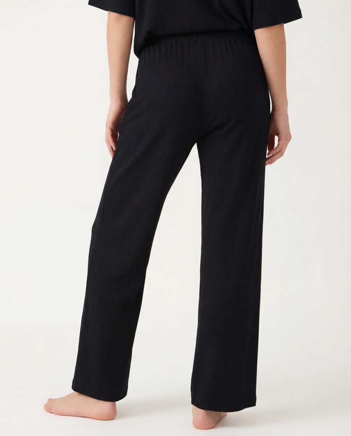 Schwarze gerippte Hose mit weitem Bein aus Bambus