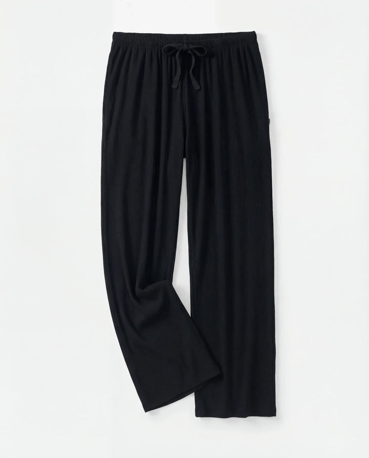 Schwarze gerippte Hose mit weitem Bein aus Bambus