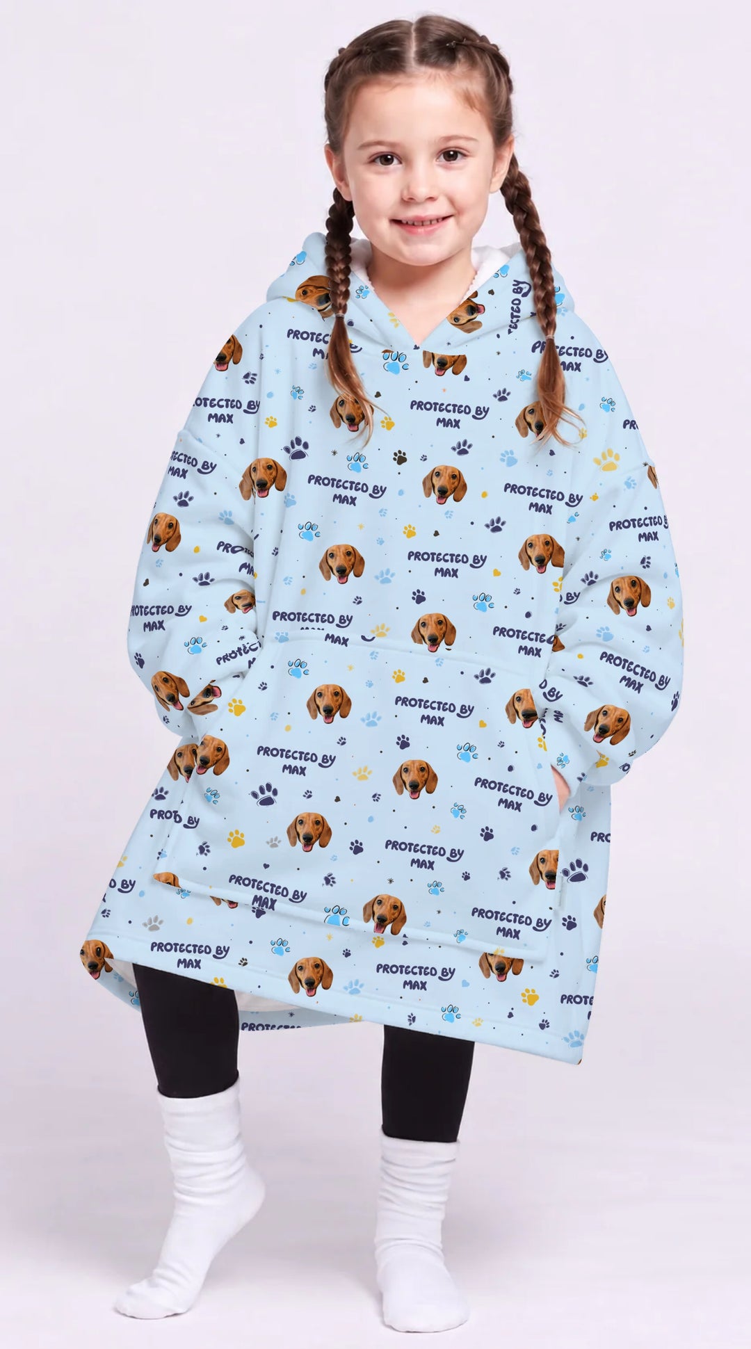 Custom Dog Photos "Protected By" Pawfect Blue Bamboo Blanket Hoodie