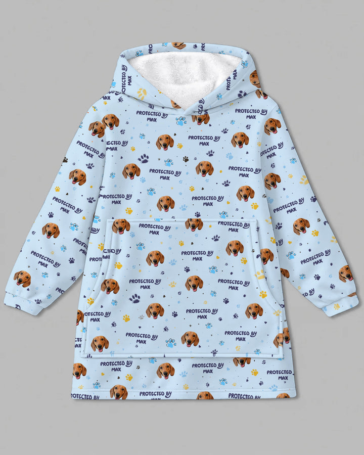 Custom Dog Photos "Protected By" Pawfect Blue Bamboo Blanket Hoodie
