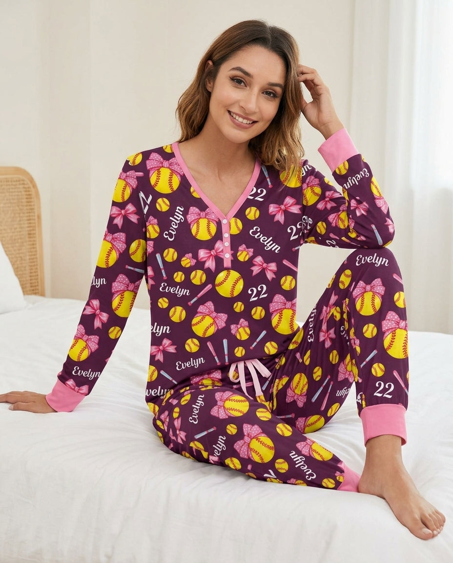 Little Softball Star Bamboo Women Pajama Set