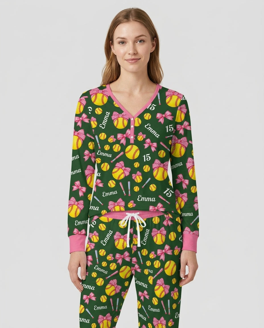 Little Softball Star Bamboo Women Pajama Set