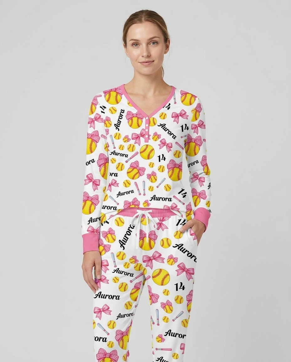 Little Softball Star Bamboo Women Pajama Set