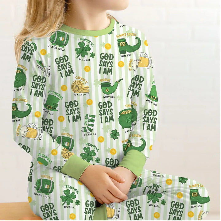 God Says I Am - Lucky & Loved Bamboo Two Piece Long Sleeve Pajama Set