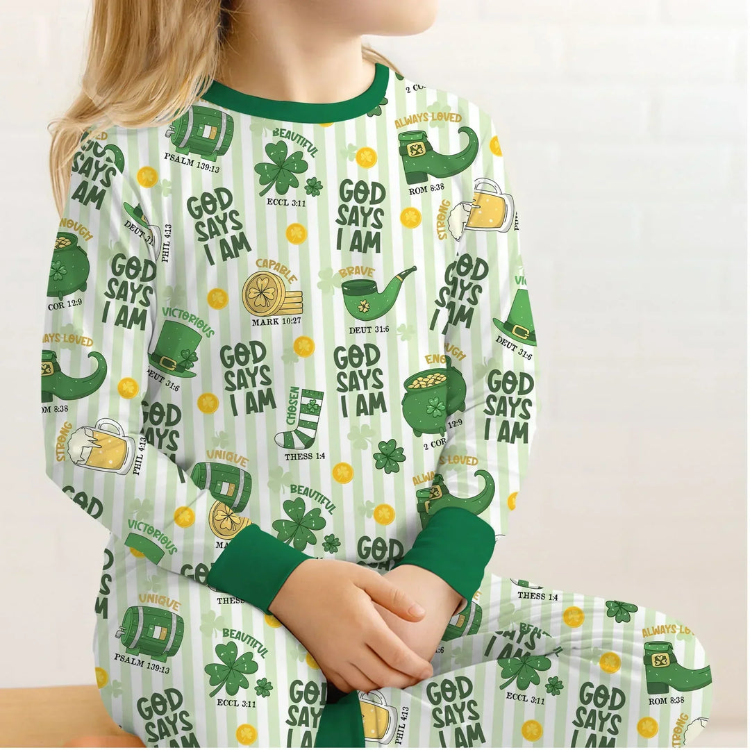 God Says I Am - Lucky & Loved Bamboo Two Piece Long Sleeve Pajama Set