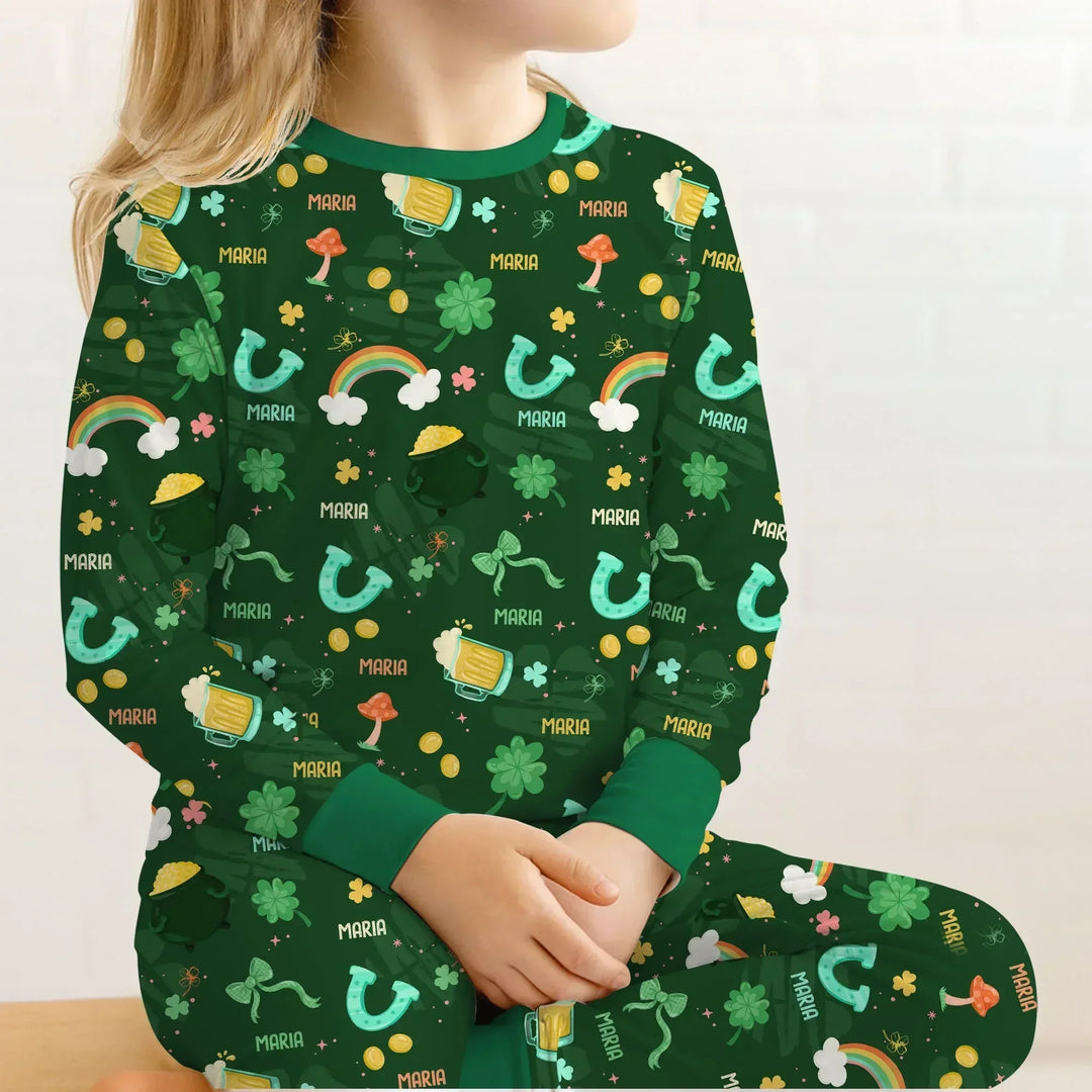 Custom Name Sprinkle Of Luck Bamboo Two Piece Long Sleeve Pajama Set