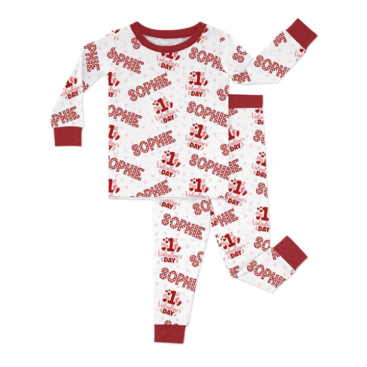 Custom Name My 1st Valentine's Day Bamboo Two Piece Long Sleeve Pajama Set