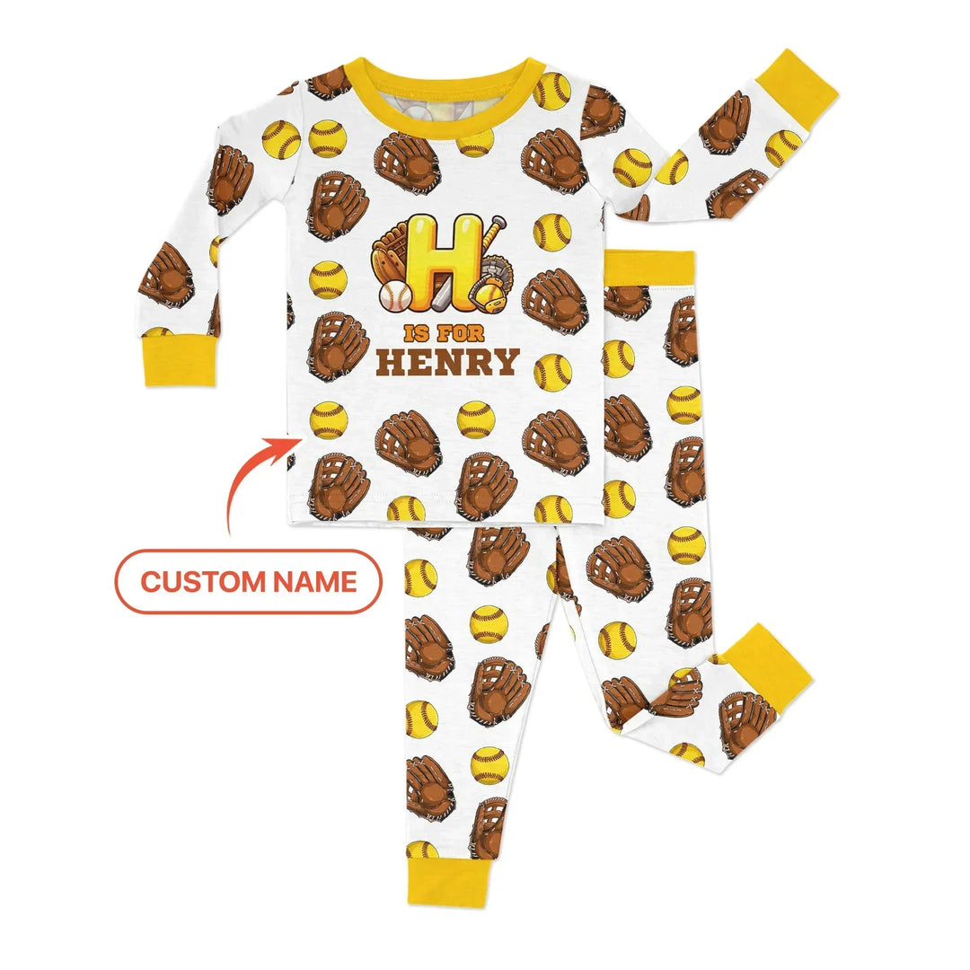 Softball Patterns Customized Bamboo Two Piece Long Sleeve Pajama Set