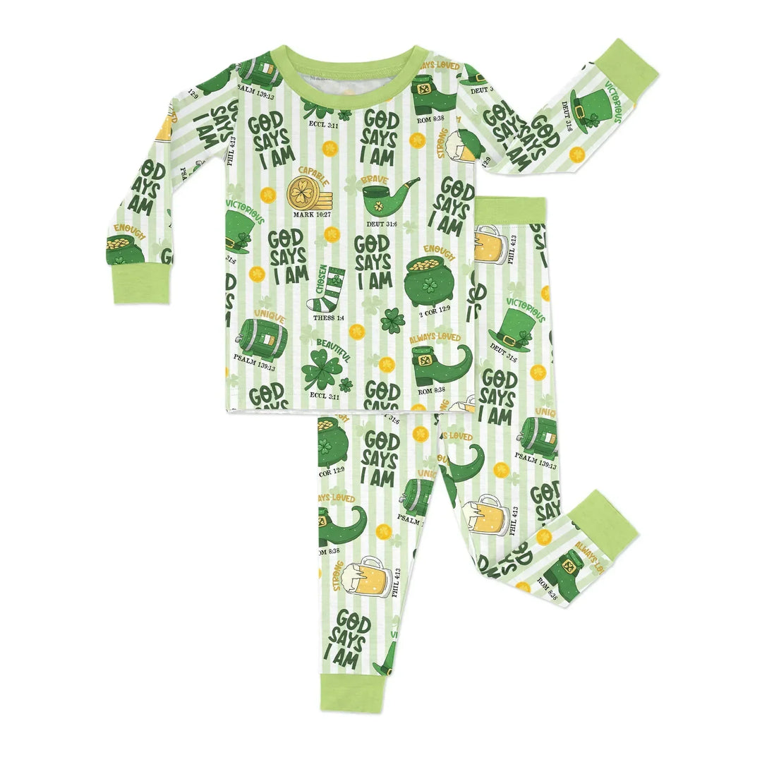 God Says I Am - Lucky & Loved Bamboo Two Piece Long Sleeve Pajama Set