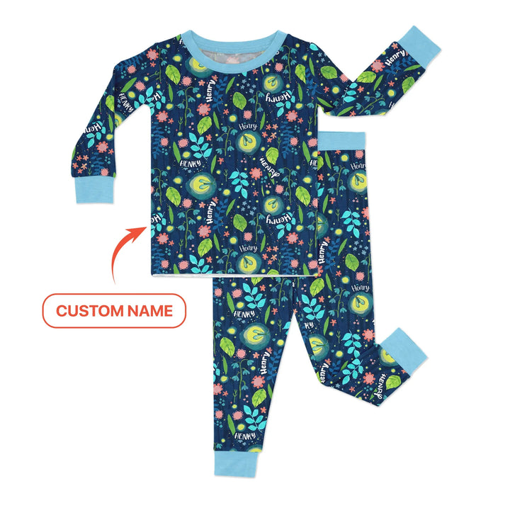 Nighttime Bugs Custom Name Bamboo Two Piece Long Sleeve Pajama Set