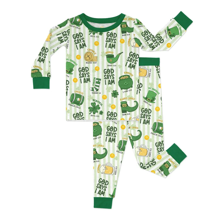 God Says I Am - Lucky & Loved Bamboo Two Piece Long Sleeve Pajama Set