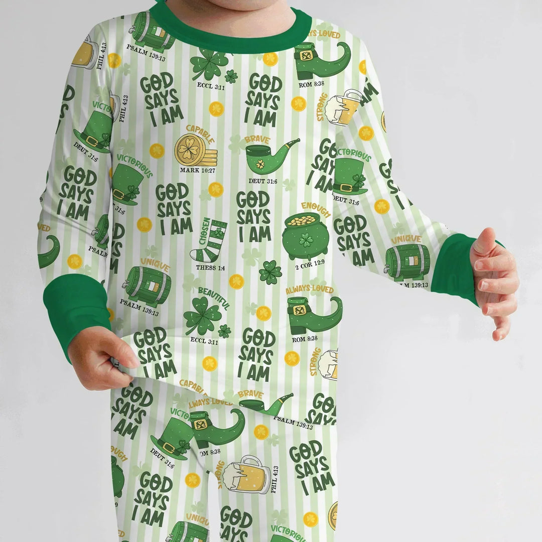 God Says I Am - Lucky & Loved Bamboo Two Piece Long Sleeve Pajama Set