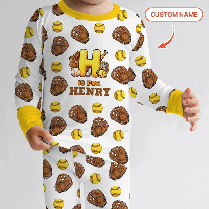 Softball Patterns Customized Bamboo Two Piece Long Sleeve Pajama Set
